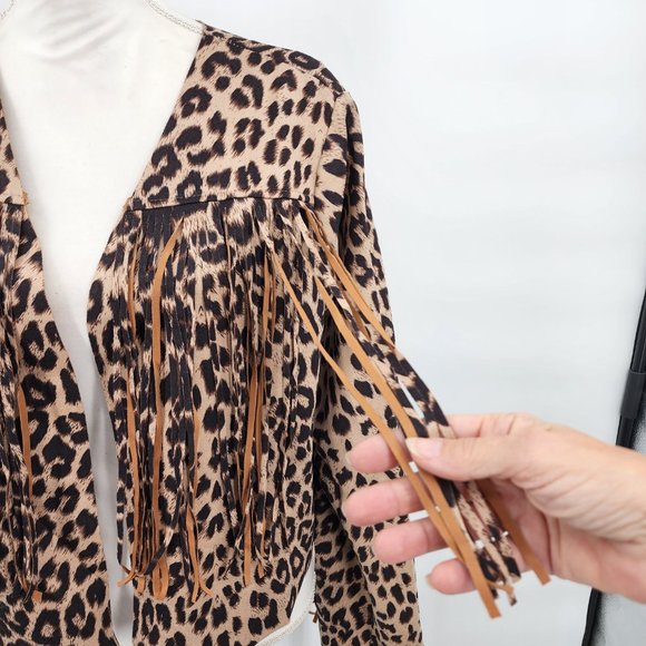 VOCAL APPAREL Fringe Cropped Leopard Print Western Jacket Plus Size 1X-3X NWT - Picture 5 of 11